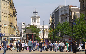A bustling street in the city centre